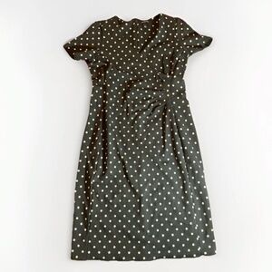 Land’s End Womens 4P Navy White Polka Dot Midi Dress Short Sleeve Business